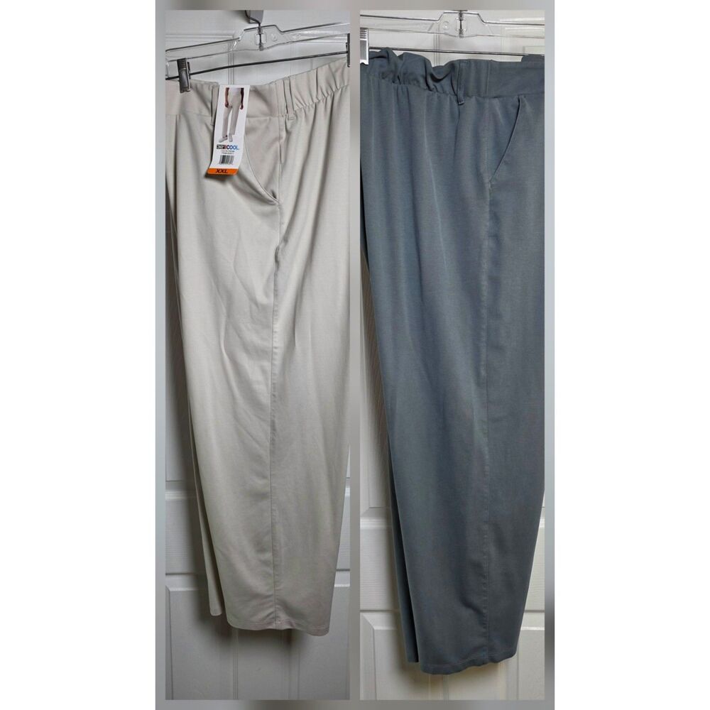 2-Pack 32 Degrees Cool Wide Leg Pull On Pants XXL Khaki Beige NWT & Grey